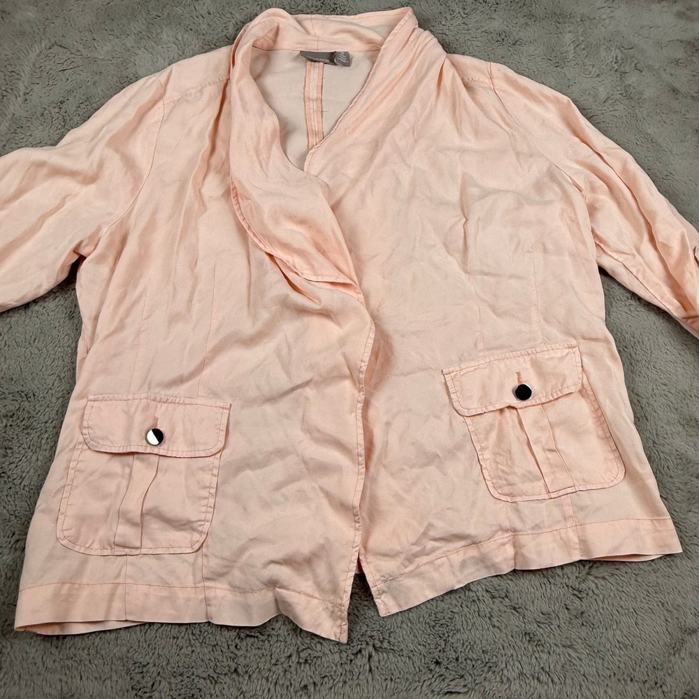Chico's Drape Front Jacket Lightweight Button Detail Peach Size 3 XL Cottagecore - Picture 11 of 11